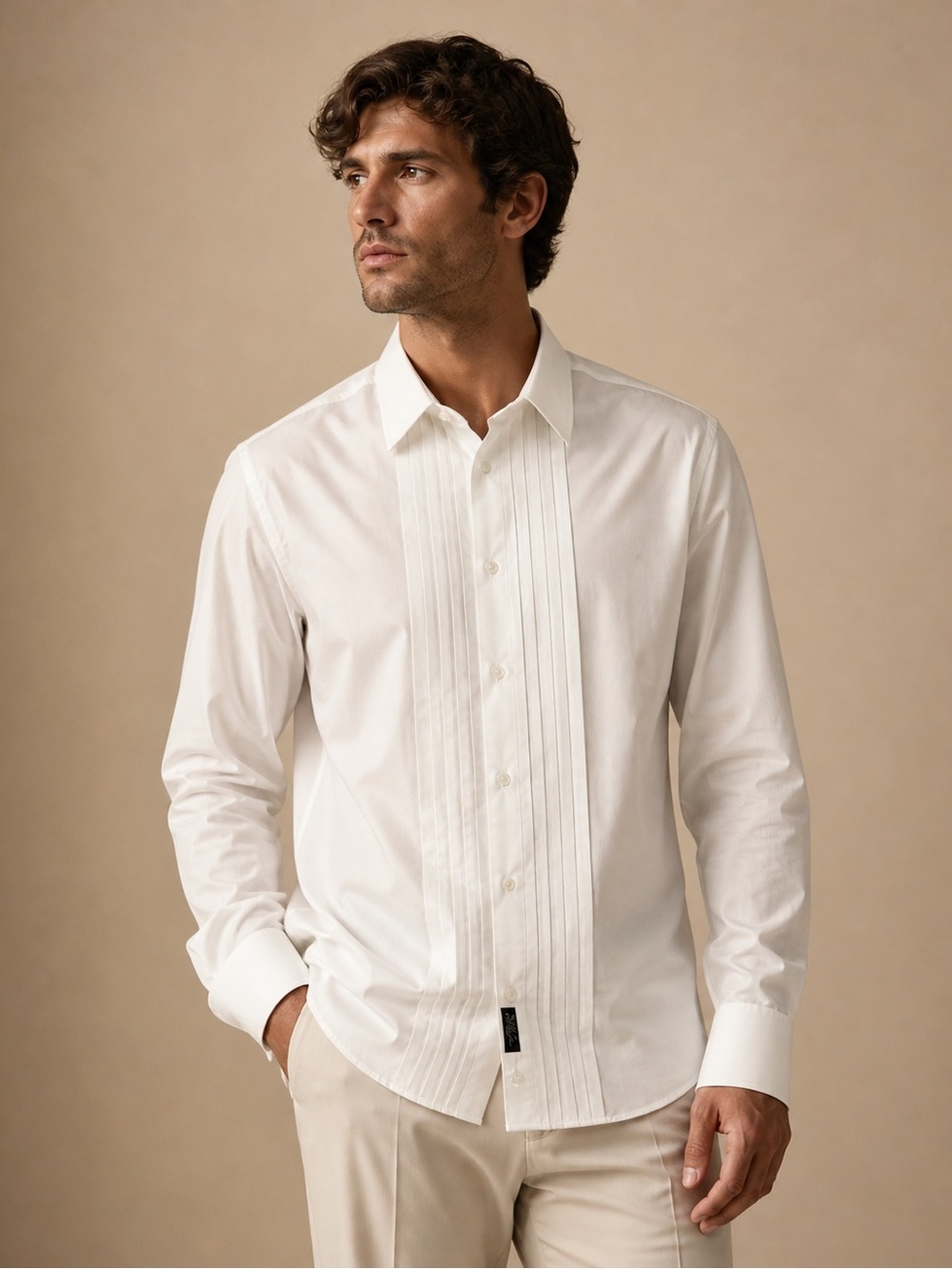 Jos. A. Bank White Pleated Front Dress Shirt